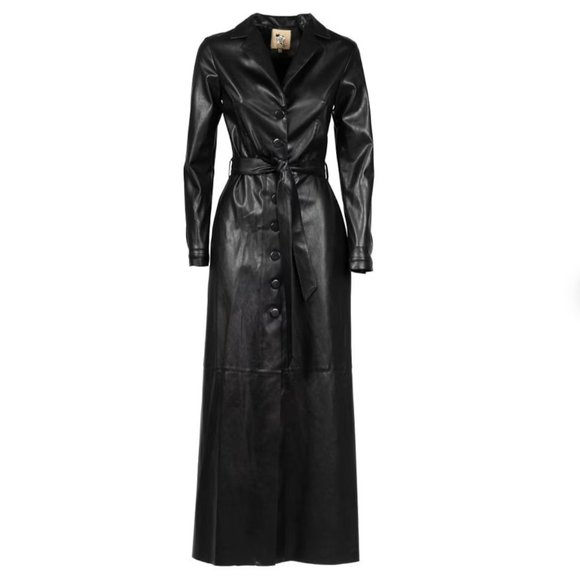 Julia Allert Long button-up Trench/ Raincoat Eco-Leather Black - Picture 9 of 9